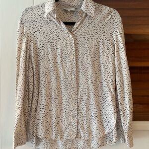Vince Black/Ivory Ditsy Dot Long Sleeve Silk+Cotton Button Up Blouse Sz XS